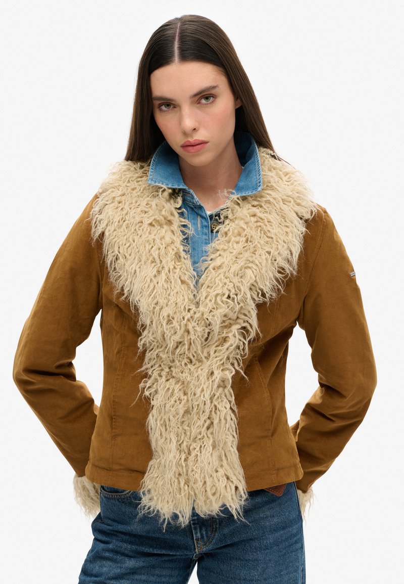 Superdry & Co CROP QUILT LINE AFGHAN  - Chaqueta de invierno - denim co tobacco brown