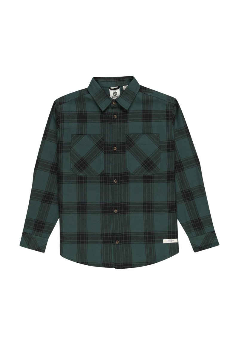 Grøn- og sortternet flannel skjorte med lange ærmer, to brystlommer og træknaplukning. Blød tekstur og klassisk design.