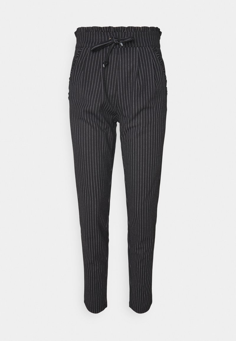 Svartvita randiga byxor med resårmidja och dragsko, med sidofickor och en avsmalnande passform.