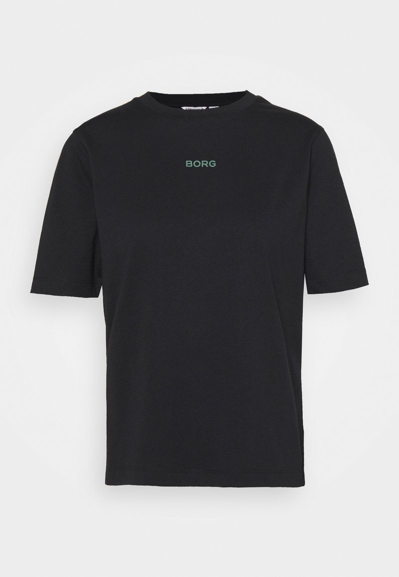 Czarny bawełniany T-shirt z krótkim rękawem. Na piersi znajduje się małe zielone logo "BORG", a koszulka ma klasyczny okrągły dekolt.