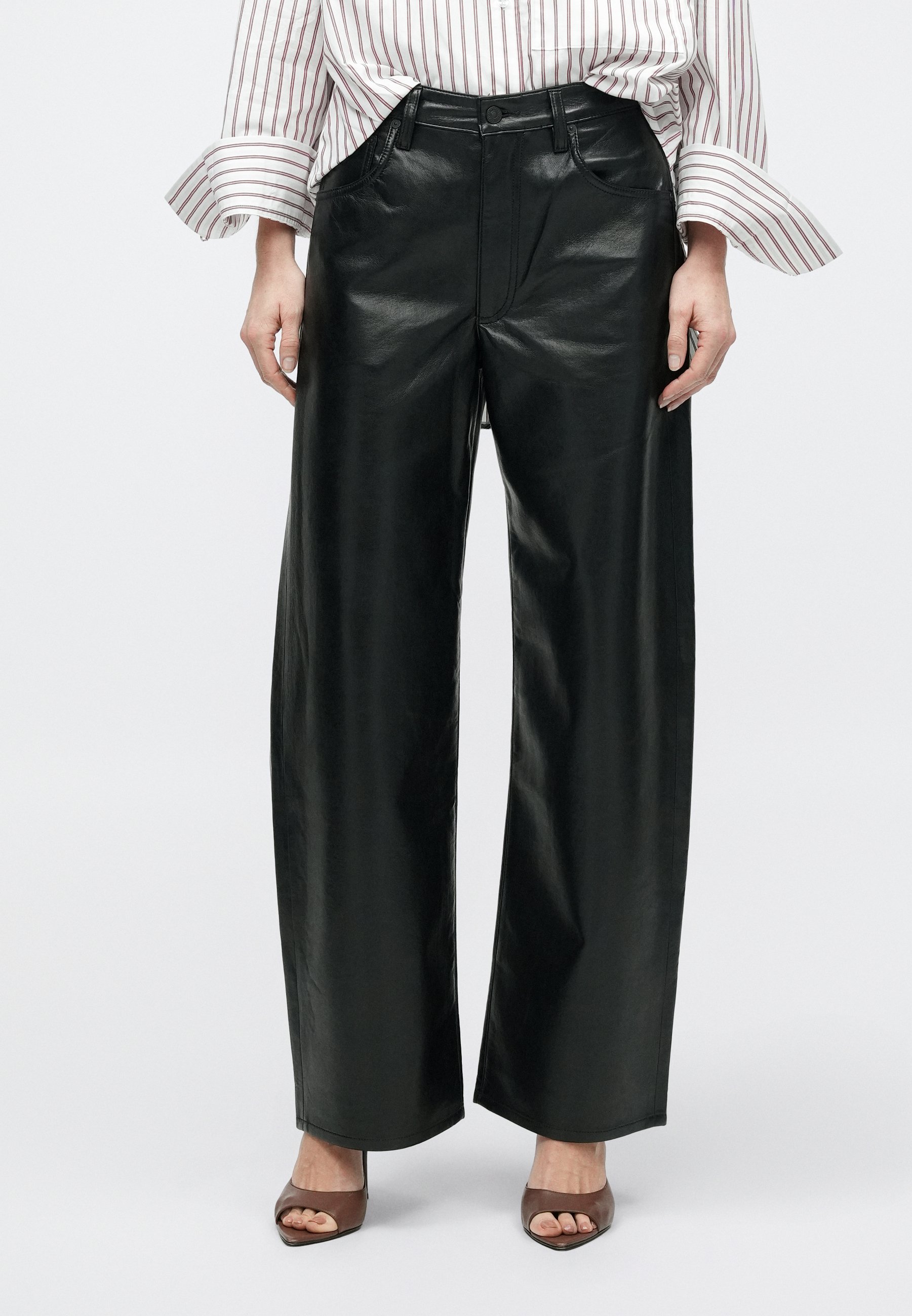 Citizens of Humanity BAGGY - Leather trousers - black - Zalando.co.uk