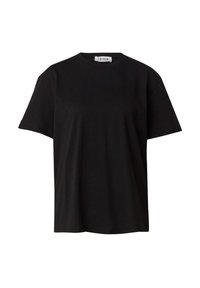 Zwarte korte mouwen T-shirt gemaakt van zachte katoen met een ronde halslijn, met een relaxte pasvorm en zonder zichtbare patronen of accenten.