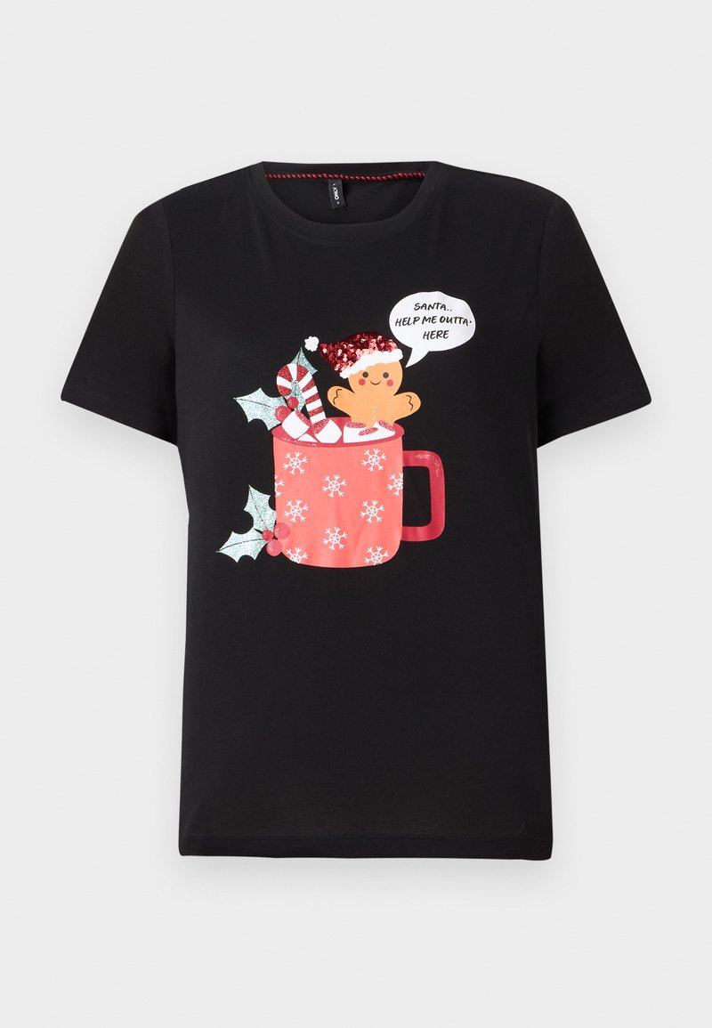 T-Shirt Femme Noël Avec Bonhomme En Pain D'Épice - Col En V - Manches Courtes - Coton Léger - Pour Fêtes Et Cadeaux