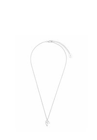 Silberne Halskette mit einer filigranen Kette und einem kleinen blattförmigen Anhänger mit gravierten Details. Verstellbarer Verschluss mit Verlängerungskette.