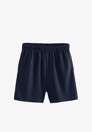 Donkerblauwe sportshort met elastische tailleband, gestructureerde stof en een losse pasvorm.