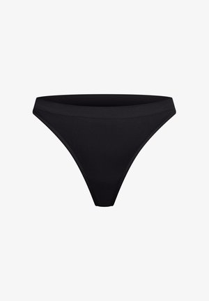 Tanga de algodón negro con mezcla sintética, con una cinturilla sin costuras, diseño de Bajo y textura suave, adecuada para el uso diario.