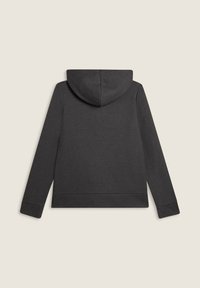 Felpa con cappuccio grigia scura realizzata in tessuto morbido, con maniche lunghe, vestibilità comoda e tasca a marsupio sulla parte anteriore.