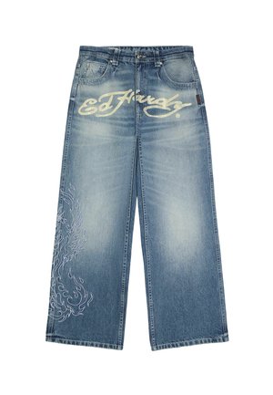 Bershka, ED HARDY PATCH JEANS - Džínsy voľného strihu - blue denim