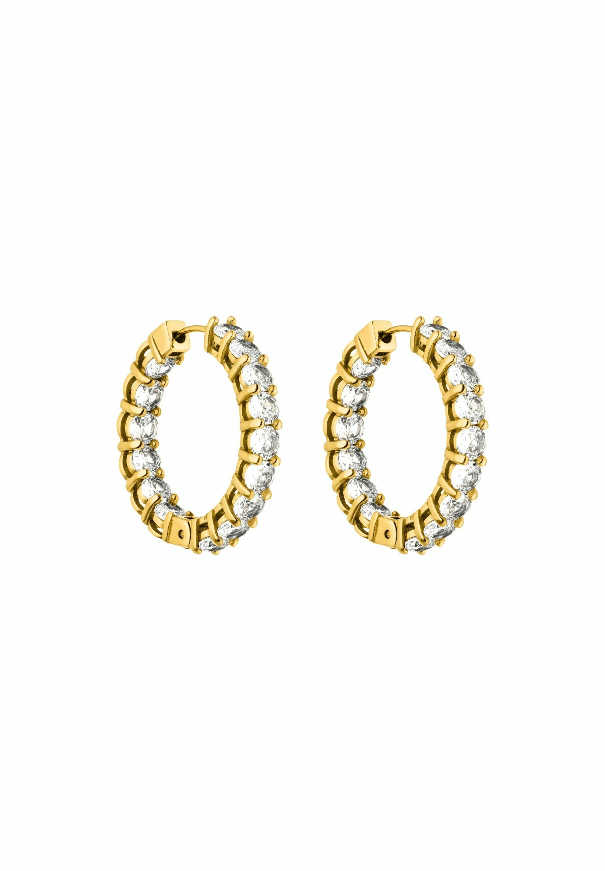 PURELEI® Orecchini Glitter Heart (oro, argento), Orecchini da donna a cuore in acciaio inossidabile con pietre preziose, Orecchini a cerchio waterproof, 16 mm x 17 mm (Argento, Acciaio inossidabile