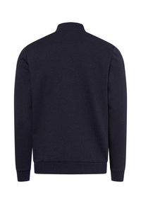 Navyblauwe sweatshirt van een katoenmix, met een opstaande kraag, lange mouwen en ribgebreide boorden en onderrand, met een gladde textuur.