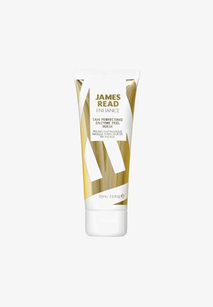 James Read Tan Perfecting Enzym-Peeling-Maske in einer 75 ml weißen und goldenen Tube mit glatter Textur und geometrischem Design auf dem Etikett.