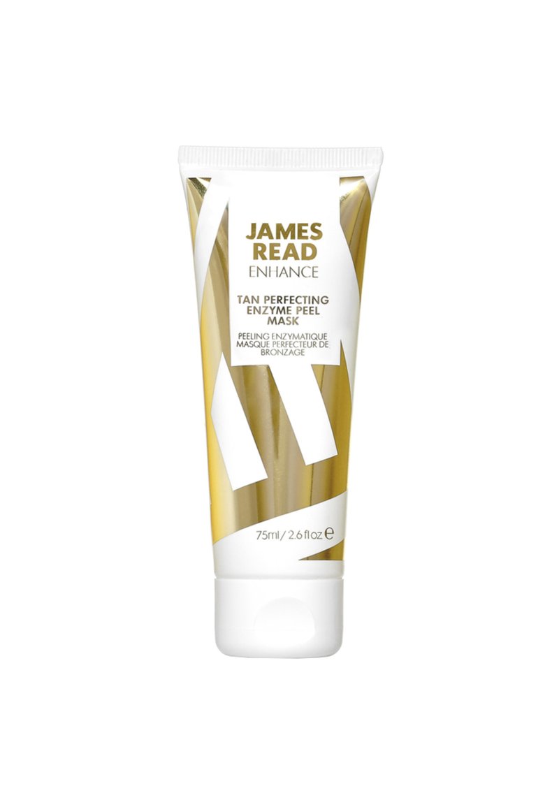 James Read Tan Perfecting Enzyme Peel Mask in a 75ml white and gold tube with a smooth texture and geometric design on the label.