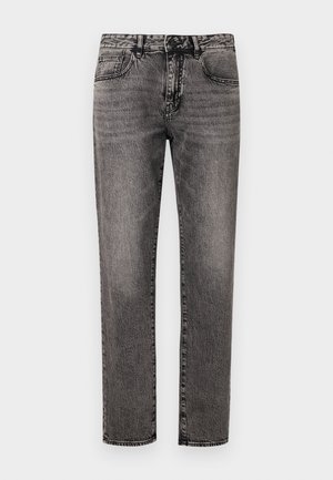 Svarte denim jeans med rett ben, med en falmet finish og subtile slitasjemønstre. Klassisk fem-lomme design og beltehemper.