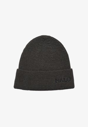 Dunkelgraue Strickmütze mit geripptem Bund. Verfügt über dezente Markenstickerei an der Seite. Weiches, strukturiertes Material für Wärme und Komfort.