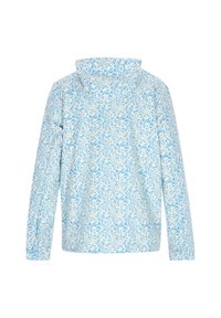 Jakke med blomsterprint i lys blå og hvid. Letvægtsmateriale, lange ærmer og justerbar hætte. Enkel, afslappet pasform.
