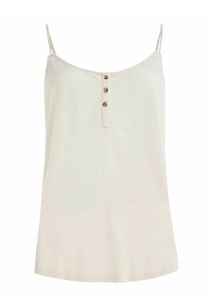 Svijetložuti top s tankim naramenicama, okruglim dekolteom i pet dugmadi. Mekani, glatki materijal s opuštenim krojem.