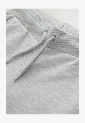 Hellgraue Jogginghose mit geripptem Bund, verstellbarem Kordelzug und weichem Material, geeignet für Freizeit oder Entspannung.