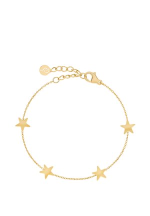 Gold chain bracelet featuring five star charms. The stars have a smooth finish and are evenly spaced along the delicate chain.