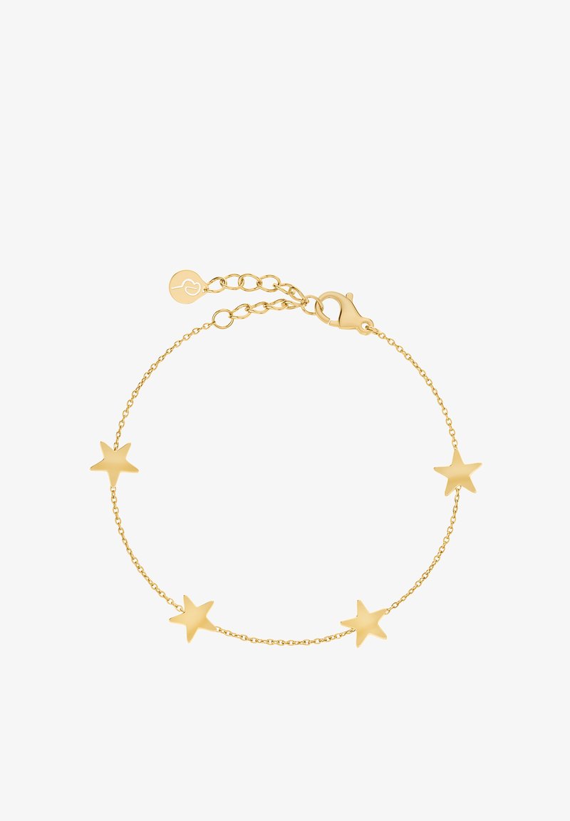 Kuldne kett käevõru, millel on viis tähte. Tähestikul on sile viimistlus ja need on ühtlaselt jaotatud õrna ketiga.