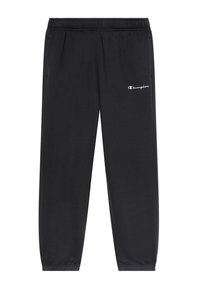 Pantaloni sportivi neri realizzati in tessuto morbido, con una vita elastica, design a gamba affusolata e un logo bianco "Champion" sulla coscia sinistra.