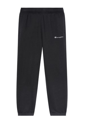Pantaloni sportivi neri realizzati in tessuto morbido, con una vita elastica, design a gamba affusolata e un logo bianco "Champion" sulla coscia sinistra.
