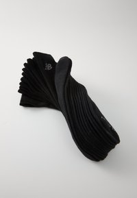 Calcetines negros acanalados, con un material elástico texturizado, con un logo impreso en el puño y un acabado suave.