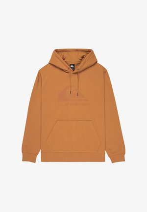 Brązowa bluza z kapturem z kieszenią kangurka z przodu, regulowanymi sznurkami i subtelnym logo Quiksilver nadrukowanym na piersi.