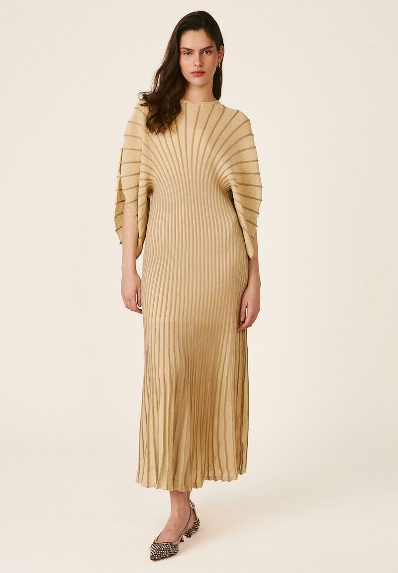 gold jumper dress Johannah Off Shoulder Long Sleeve Knit Mini Dress | Gold | Womens