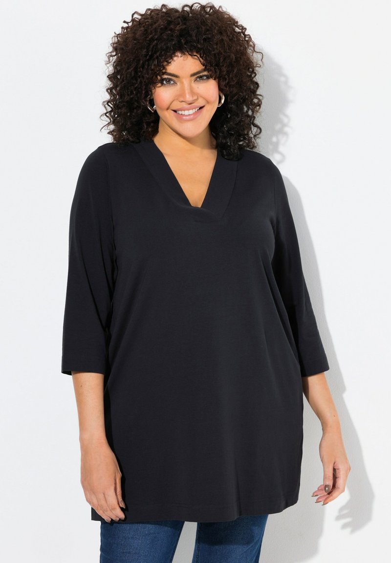 Ulla Popken V-AUSSCHNITT 3/4-ARM - Langarmshirt - black