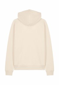 Felpa color crema, con cappuccio rotondo, maniche lunghe, polsini a costine e un design dal taglio largo. Tessuto morbido, stile minimalista.