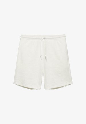 Hvide bomuldsshorts med elastisk talje og justerbar snor, lige ben, afslappet stil.