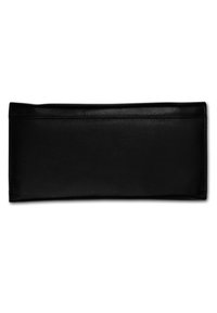 Black leather wallet with a smooth texture, rectangular shape, and clean edges. Lacks visible hardware and patterns.