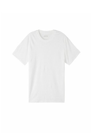 T-shirt bianco a maniche corte realizzato in morbido cotone. Presenta un classico collo a giro e un design semplice e senza cuciture, privo di fantasie o accenti.