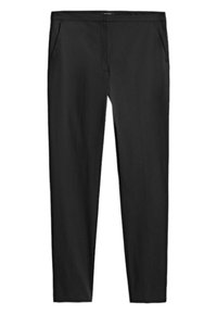 Svarta slim-fit byxor med sidofickor och rak front, utformade för en ren, skräddarsydd look.