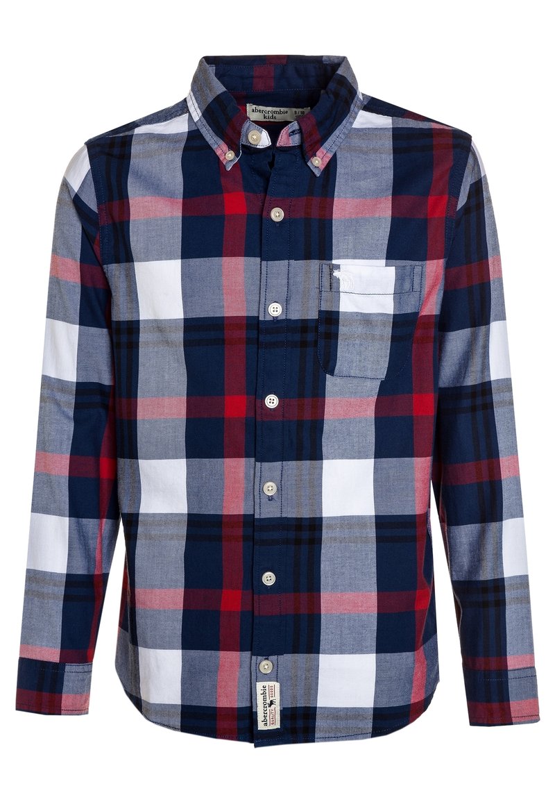 Koszula z guzikami, wykonana z bawełny w kratę w kolorach granatowym, czerwonym, szarym i białym. Posiada naszywaną kieszeń oraz kołnierzyk, długie rękawy.