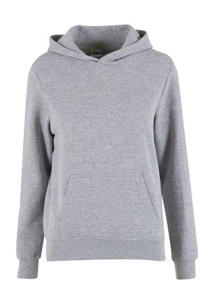 Grijze hoodie van zachte stof, met een voorzak, een capuchon met trekkoord, en ribgebreide manchetten en zoom. Klassiek ontwerpelement met een ontspannen pasvorm.