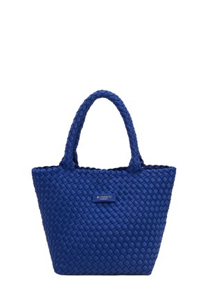 Sac cabas tissé bleu avec doubles poignées et une petite étiquette rectangulaire sur le devant indiquant "DANA&CO FIRENZE".