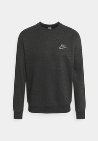 Mörkgrå sweatshirt i mjukt tyg, med rund hals, långa ärmar och en liten, mångfärgad Nike-logotyp på bröstet.