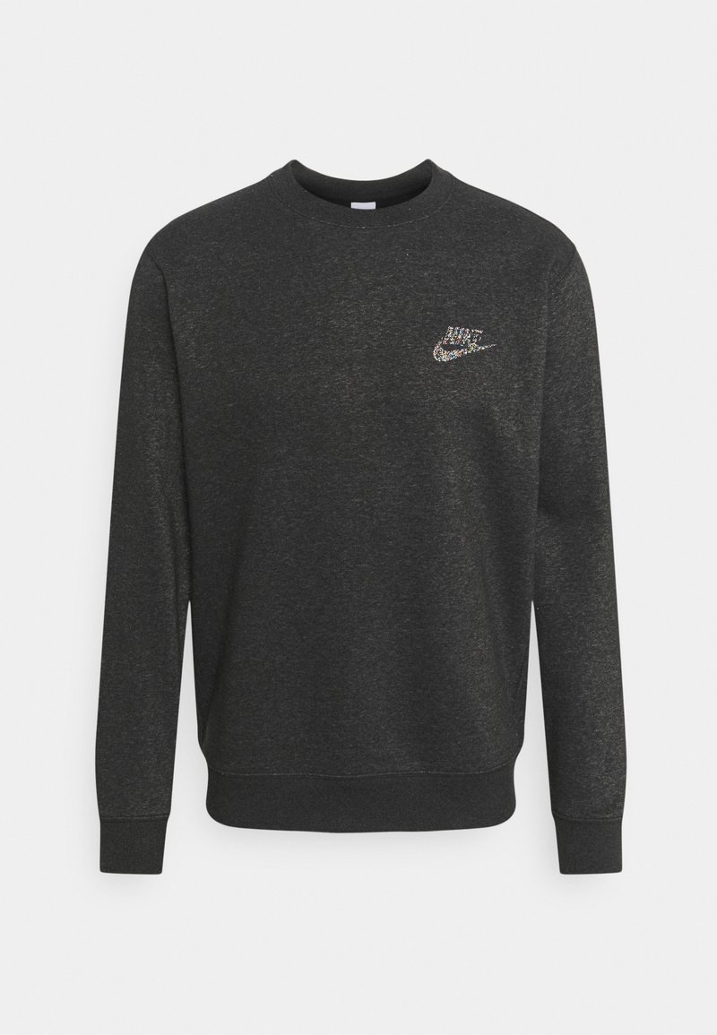 Mörkgrå sweatshirt i mjukt tyg, med rund hals, långa ärmar och en liten, mångfärgad Nike-logotyp på bröstet.