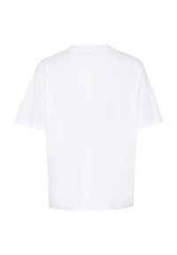 T-shirt en coton blanc à manches courtes avec un col rond, coupe décontractée et ourlet droit. Design uni sans ornements ni motifs.