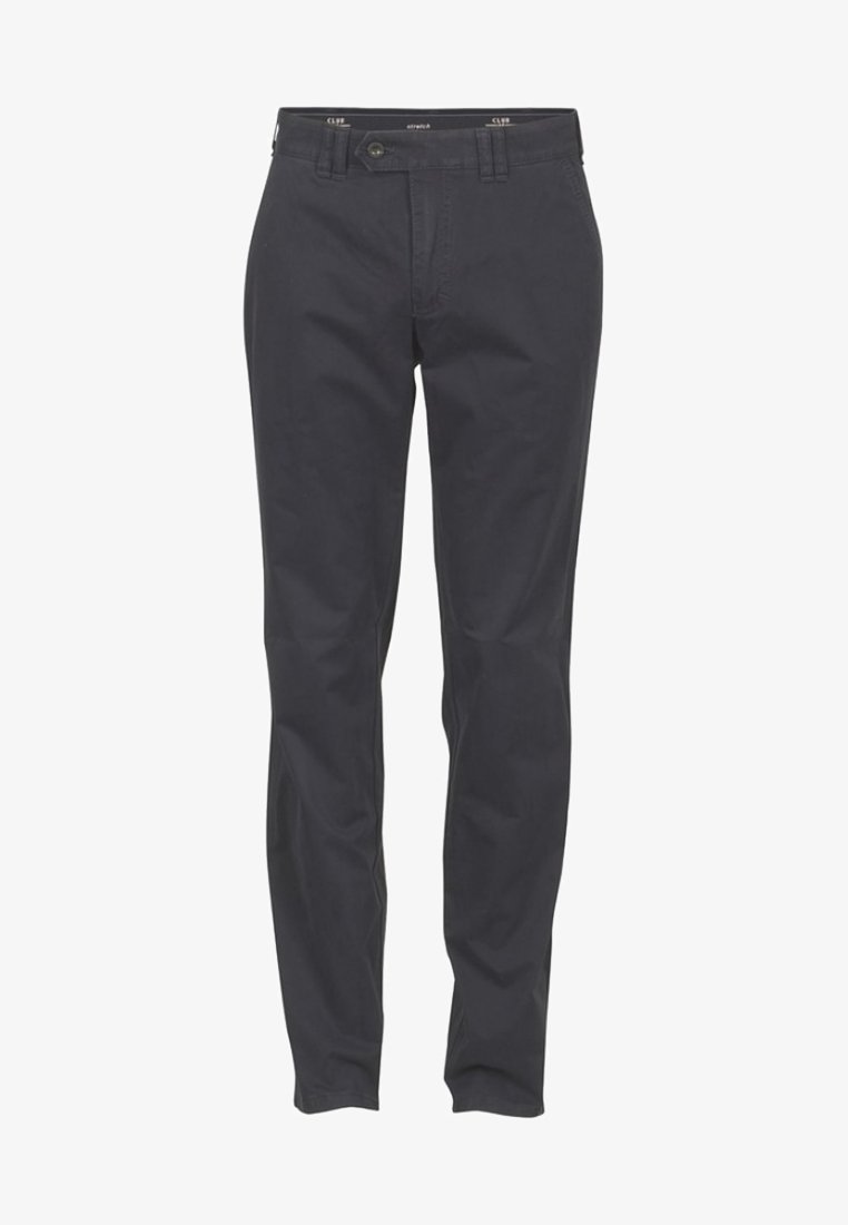 Ciemnoszare chinosy wykonane z mieszanki bawełny. Posiadają dopasowany krój, szlufki na pasek, kieszenie z przodu oraz zapięcie na pojedynczy guzik.
