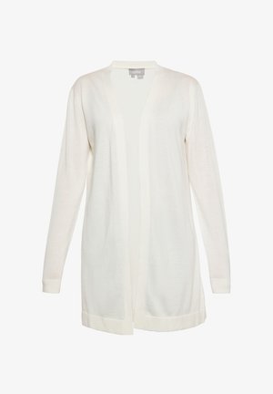 Kerge, pika varrukaga kreemivärvi kardigan, avatud esiosaga, soonikkoes varrukaotstega ja siledast tekstuurist, ideaalne kihiliseks kandmiseks.