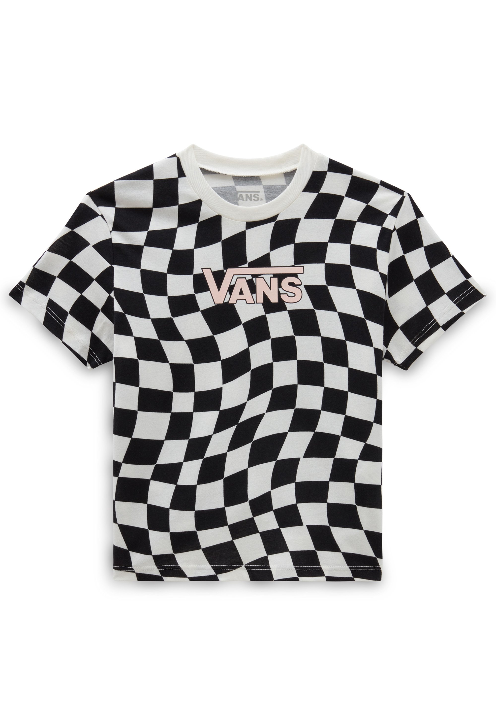 Vans WARPED CHECK CREW Print T-shirt black marshmallow/black