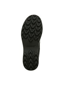 Suola di scarpa in gomma nera con un motivo a zigzag per la trazione, con il marchio "Vionic" impresso vicino all'area del tallone.