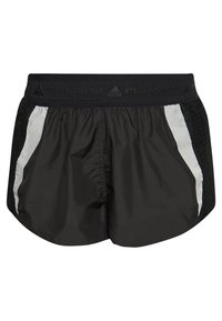 Svarta sportshorts med en texturerad elastisk midja, med silverfärgade sidodetaljer och en avslappnad passform för komfort.