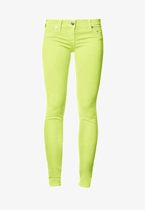 Neon groene skinny jeans van een rekbare katoenmix, met vijf zakken, knoopsluiting aan de voorkant en subtiele stikselaccenten.