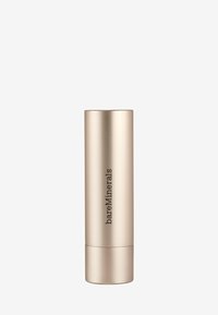 Gold-colored, cylindrical container with a matte finish and embossed brand name "bareMinerals." Compact design for portable use.