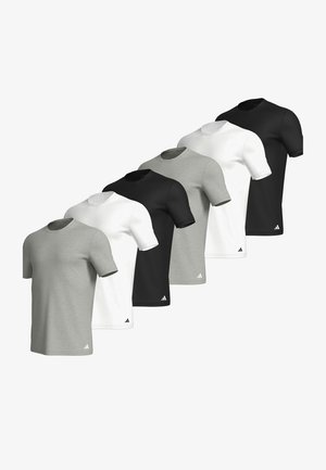 Fem kortärmade t-shirts i grått, vitt och svart. Tillverkade av bomull med en slät textur. Har logotyp på fållen. Klassisk passform.