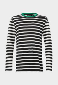 Langermet skjorte i svart og hvite striper med grønn krage. Har et mykt stoff og en avslappet passform. Enkelt, klassisk design.