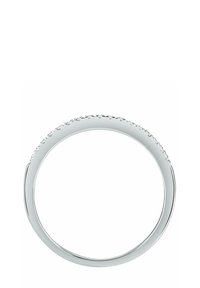 Silberner Ring mit einem glatten, runden Band. Mit einem strukturierten Rand und kleinen runden Akzenten. Polierte Oberfläche, minimalistisches Design.